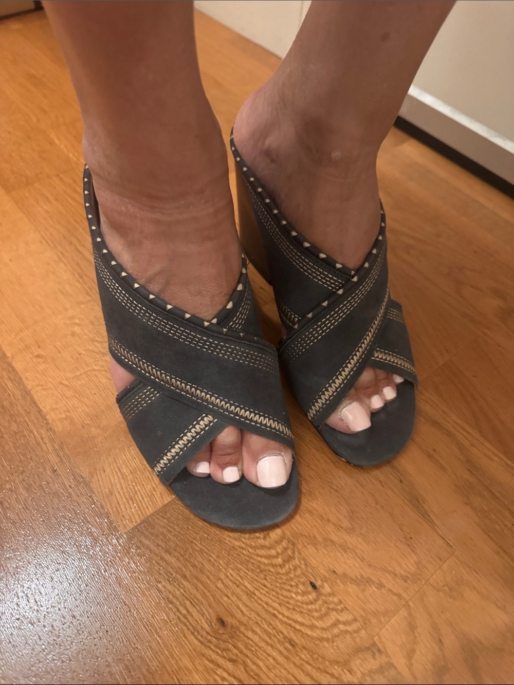 Women's Crisscross Slide Sandals in Charcoal Grayish blue with lovely Accents